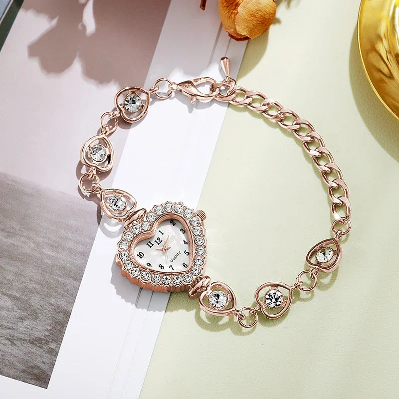 1/3 PCS Relógio Feminino Moda Diamante Artificial em forma de coração Dial Pulseira Relógios de Pulso de Quartzo Qme