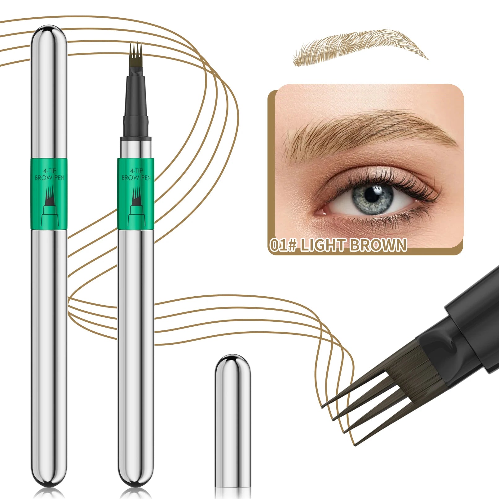 Hellokiss Waterproof Eyebrow Pen, Microblading Eyebrow Pencil With 4 Split Head, Natural Looking Brows Makeup ( 5 Colors) Qme 9709-1