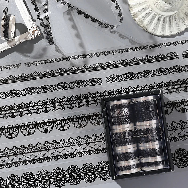 4 Rolls Black and white lace Washi Tape Set Decorative Scrapbppking Stickers Masking Tapes For DIY Planner Journal Stationery Qme A 4 rolls per box