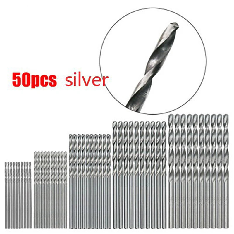 50/100pc/set Titanium Coated Drill Bit High Speed Steel Hole Opener Woodworking Metal Plastic Tools Electric Drill Qme 50pcs Silver