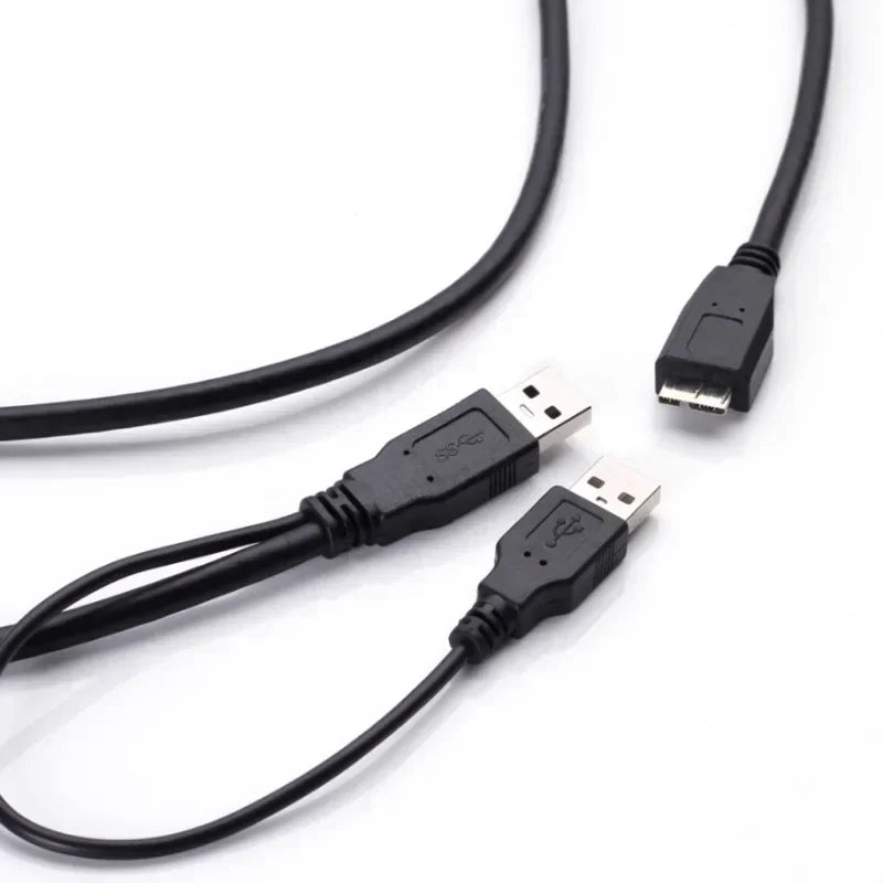 5pcs USB3.0 Micro-B Mobile Hard Disk Cable Double Head USB Power Supply Data Cable with Auxiliary Power Supply 0.6/1Meter Qme