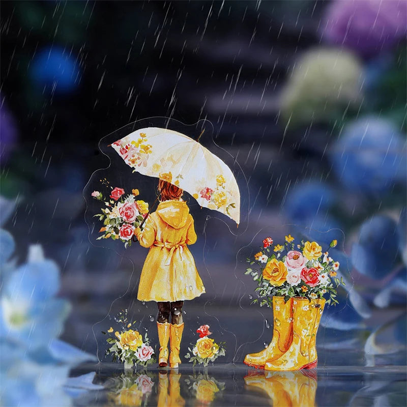15 Sheets/bag Umbrella Floral PET Stickers for Scrapbooking DIY Journal Planner Collage Art Phone Case Notebook Decoration Qme