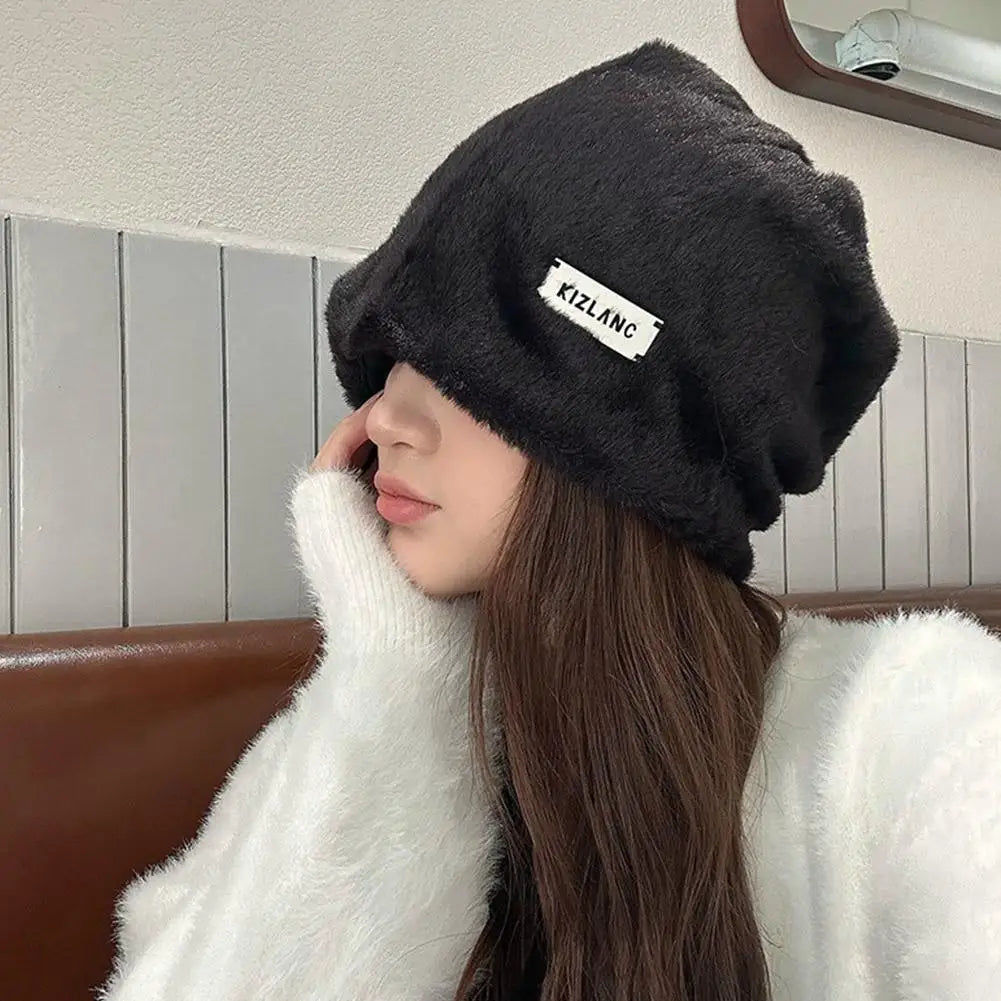 NEW Women Plush Beanies Hats Winter Warm Solid Baggy Fleece Wool Skullies Hat Outdoor Coldproof Thicken Caps Female Gorros Qme