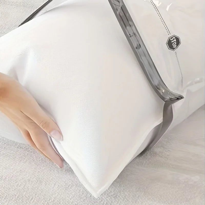 Space saving vacuum storage bag with manual pump - used for airtight compression sealing of clothes, bedding, pillows, quilts, Qme