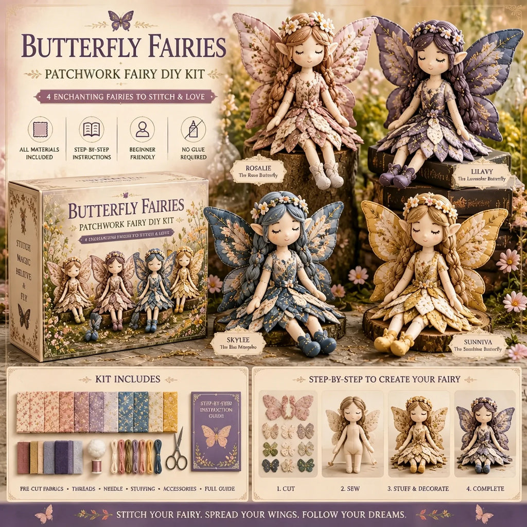 4Pcs Fairy Patchwork DIY Collection Handmade Make Winged Fairies Cloth Figurine Fairy Patchwork Sewing Kit Gift for Craft Lovers Qme