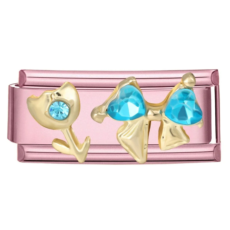 Shiny Colorful Zircon Bowknot Butterfly Garland Italian Charm Links Fit 9mm Stainless Steel Bracelet Women Y2K DIY Making Gift Qme Style 12