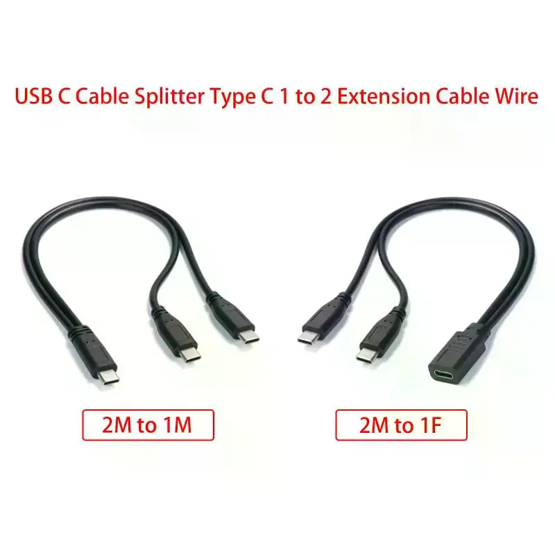USB C Cable Splitter 1 2 Extension Wire Phone Tablet 15W 3A Power Qme