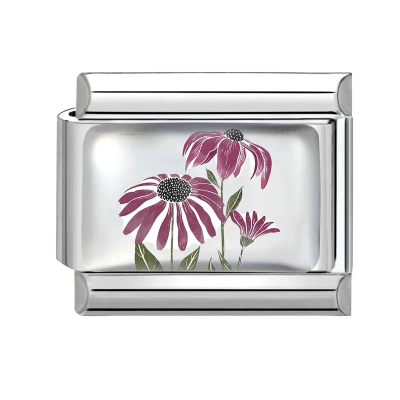 Colorful Brilliant Flowers Sunflower Lotus Tulip Charm Italian Link