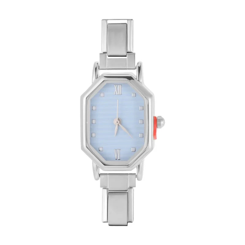 Fashion Watch Women's DIY 9MM Width Italian Elastic Charm Stainless Candy Zircon Watch Head Link Bracelet Jewelry Birthday Gifts Qme Style 31