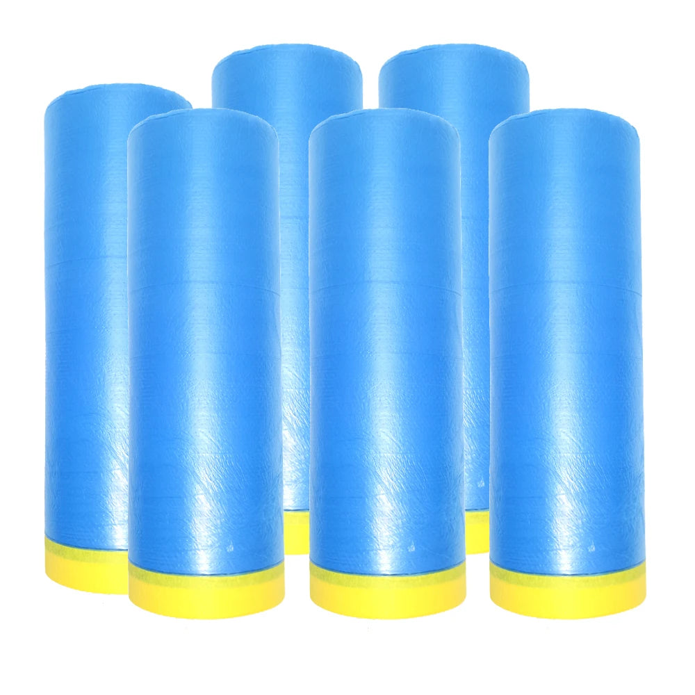 5 Rolls Masking Film for Painting Pre-Taped Drop Cloth PE Film Automotive Paint Coverage Sheet for Kitchen Fume Furniture Dust Qme
