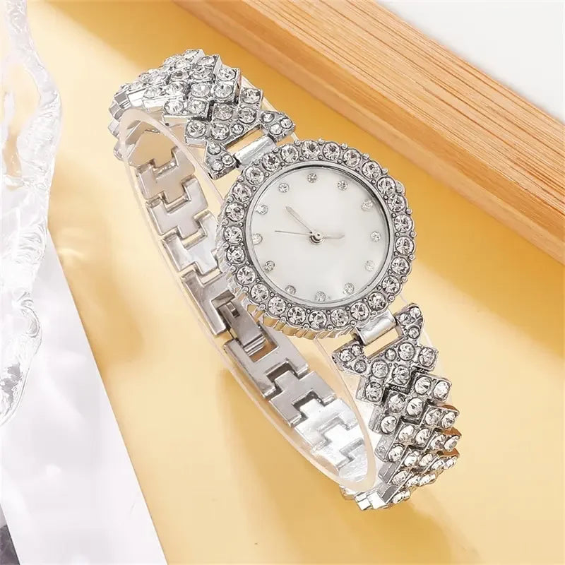 20266PCS Set Luxury Watch Women Ring Necklace Earring Rhinestone Fashion Wristwatch Casual Ladies Watches Bracelet Set Clock Qme