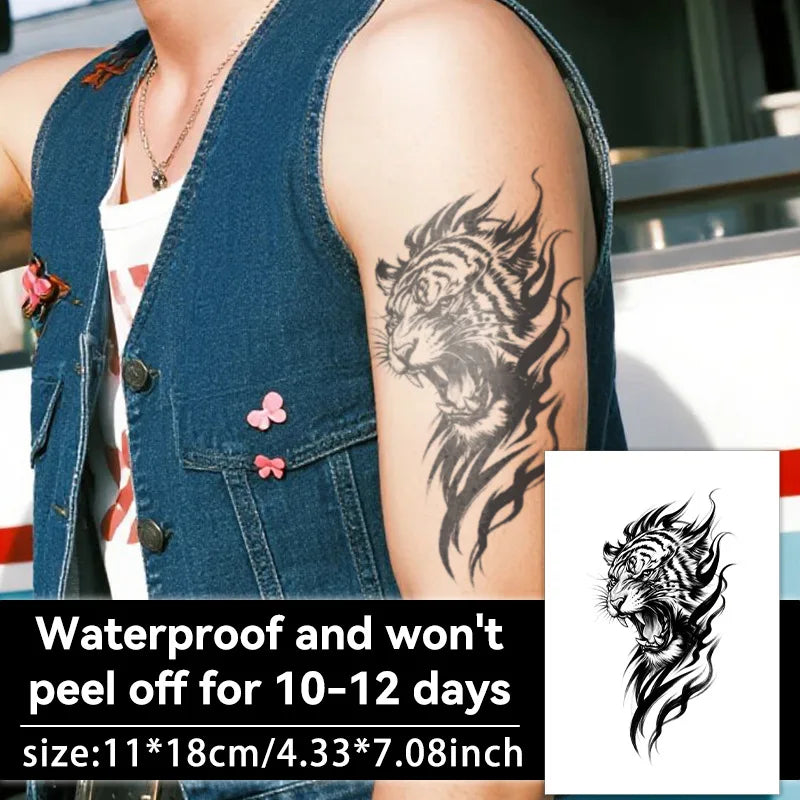Tattoo Sticker Temporary Tattoo Herbal Juice Waterproof Long Lasting Tiger Pattern Body Art for Men Arm Qme