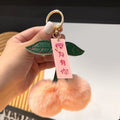Lovely Cherry Plush Ball Keychain Cartoon Car Key Charm Ideal Qme Light pink