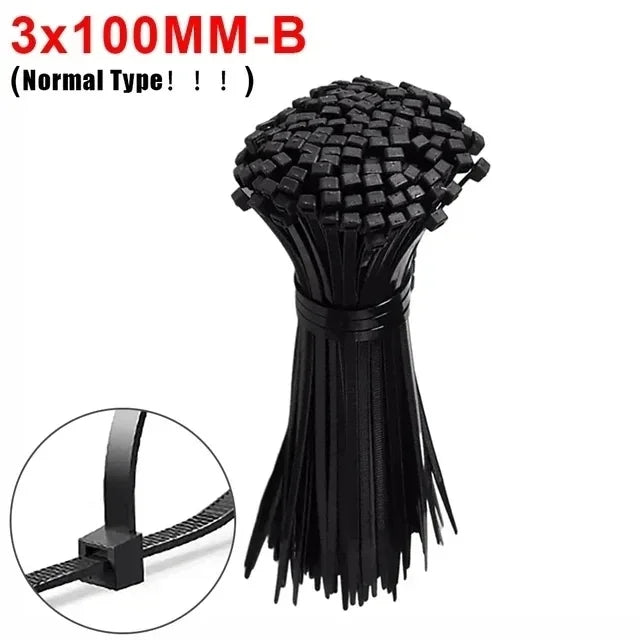 500/100PCS Screw Hole Cable Ties Reusable Fixed Nylon Cable Ties Self-locking Cord Ties Straps Fastening Loop Office Organizer Qme 3x100mm (No Hole) 100 PCS