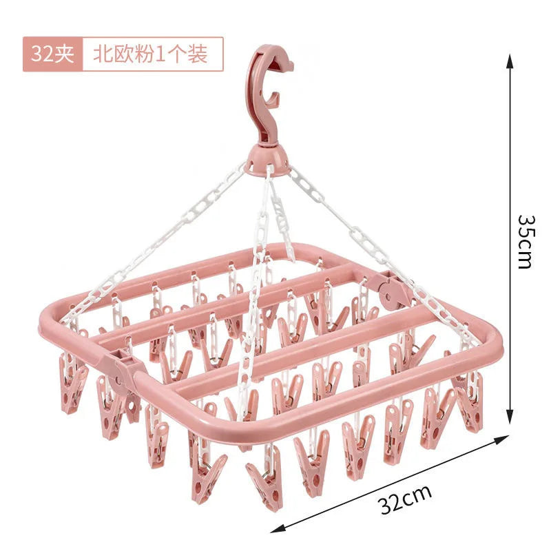 Folding Hangers Multi-Functional Windproof Socks Clip Drying Hangers Household Plastic Clothing Socks Drying Hangers Qme pink