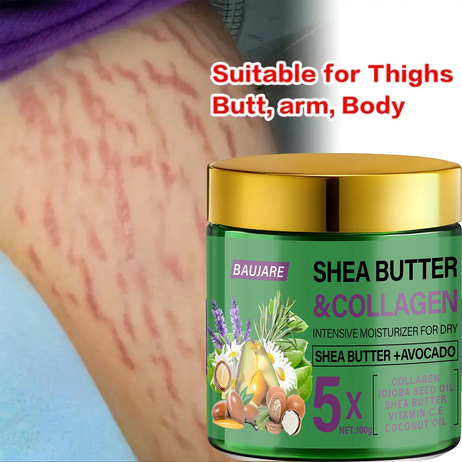 Shea Butter & Collagen Face Cream - Intensive Moisturizer for Dry Skin with Avocado & Hyaluronic Acid Qme