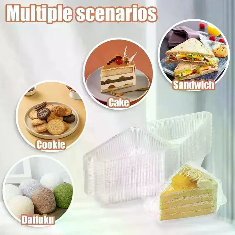 50/100Pcs Cake Slice Container Clear Triangle Dessert Box Reusable Food Packing Box Stackable Sandwich Holder For Fruit Cake Qme