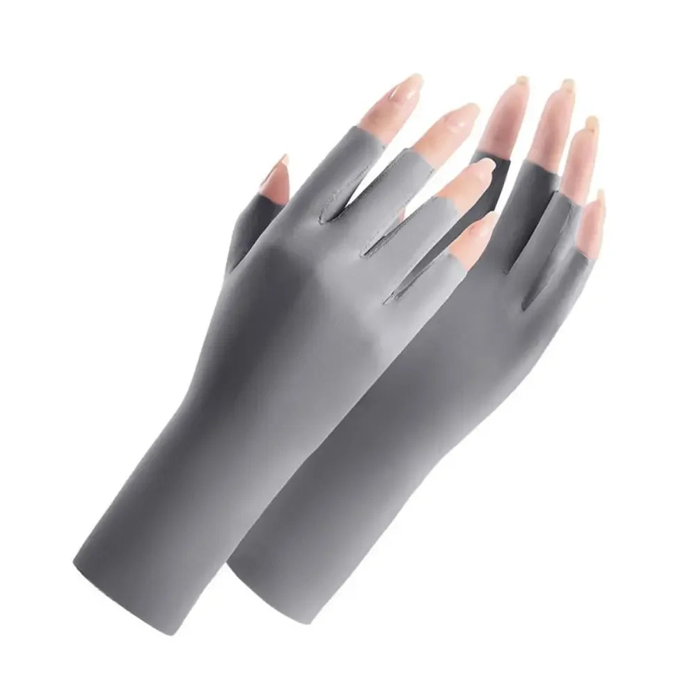 1 Pair Fingerless Gloves Thin Outdoor Riding Gloves UV Protection Multicolor Driving Gloves Stretch Female Touchscreen Qme 49GY