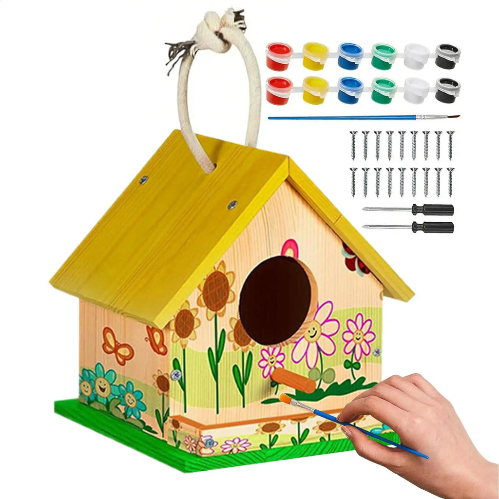 Bird House Kit Wooden Educational Hands-On Birdhouse Building Painting Kit for Spring Summer Home School Classroom Camp Holiday Qme