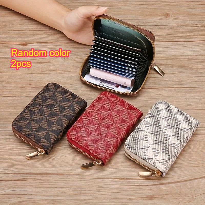 Short Accordion Card Holder, Large Capacity Wallet, Small Coin Purse,Zipper Bag,Credit Card Holder,Key Pouch,And Coin Bag Qme Random color 2pcs