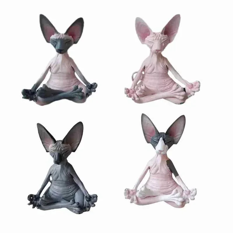Meditation Yoga Happy Cat Whimsical Buddha Sphinx Figurine Art Decor Qme