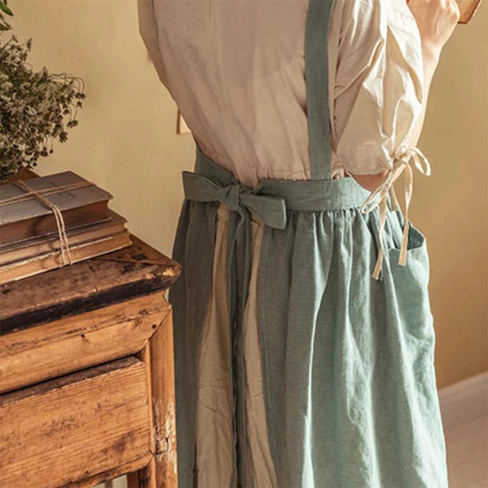 French Pastoral Florist Artsy Cotton Linen Vintage Apron Kitchen Baked Nordic Solid Color Ruffled Apron Home Qme