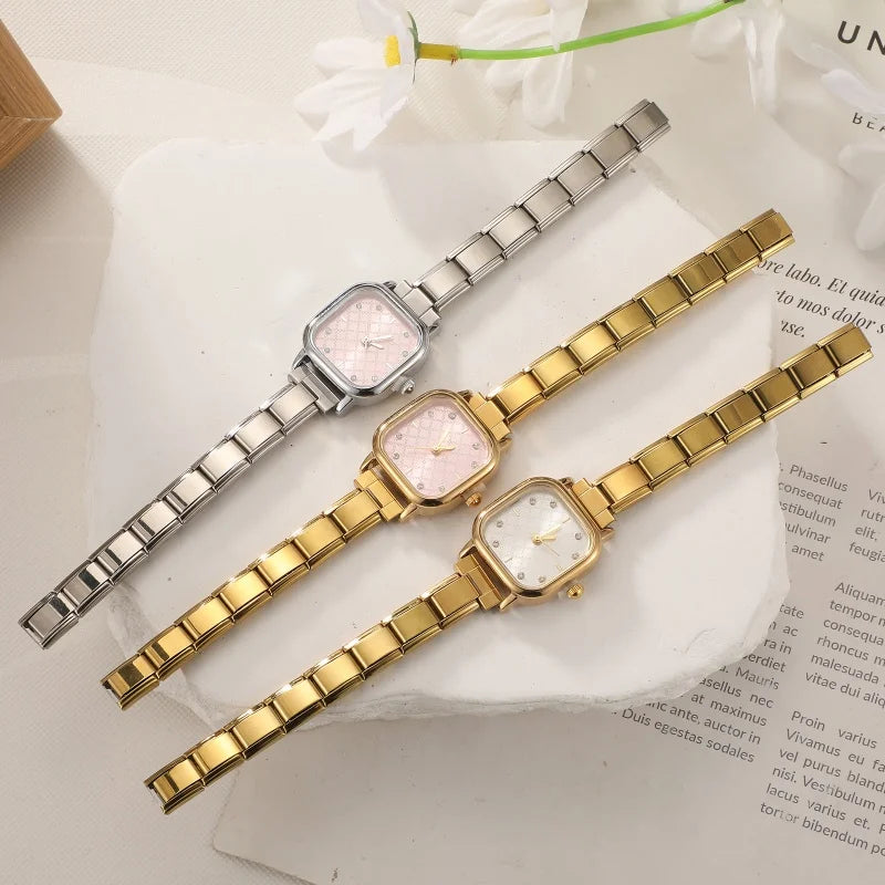 2026 Fashion Women's Men's DIY 9mm Width Italian Elastic Charm Stainless Square Octangle Watch Bracelet Bangle For Birthday Gift Qme