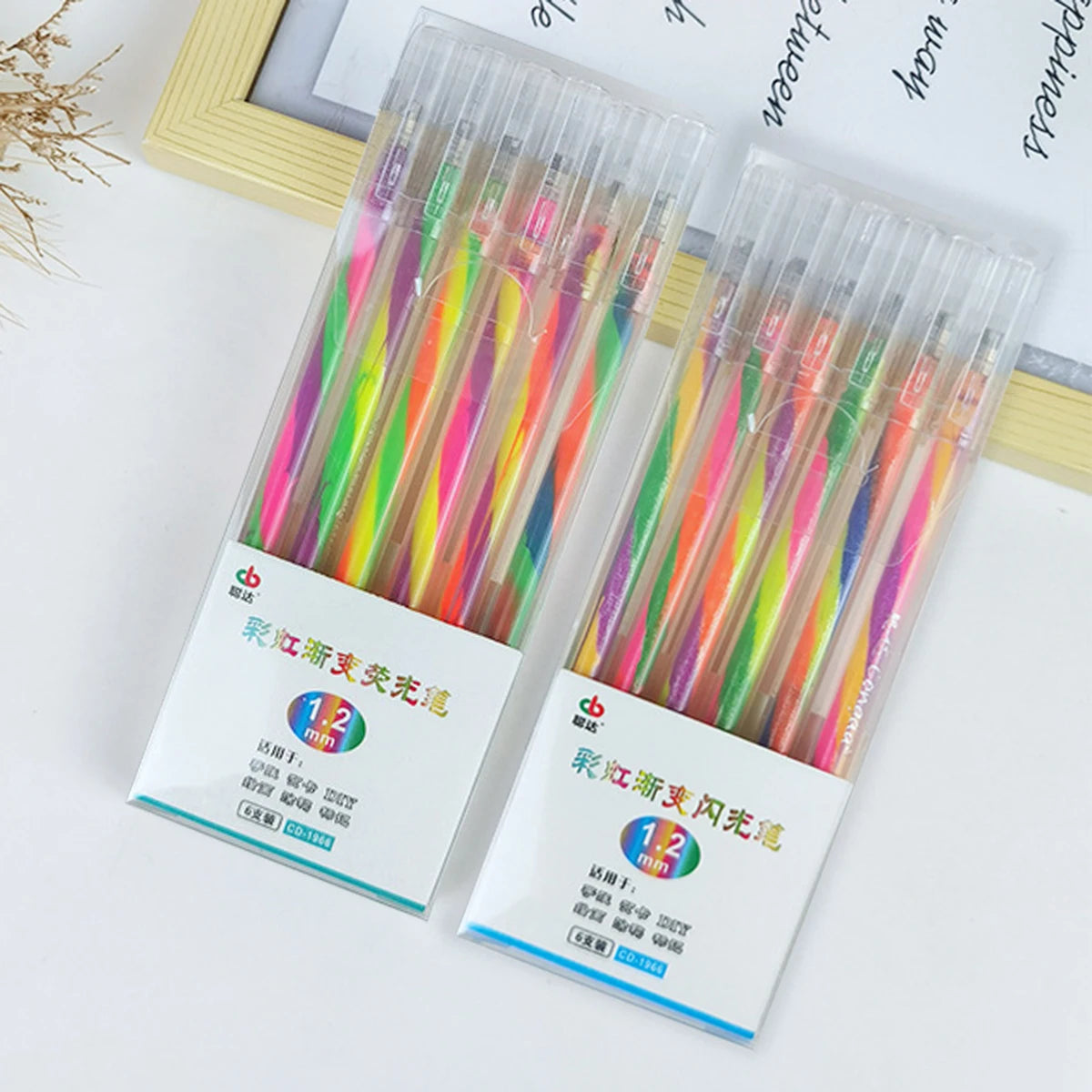 Rainbow Multicolor Gel Pens, 6 Pcs,1.2mm Medium Point Smooth Writing Pens, for Class Notes,Artist ,Journaling Note Taking Qme glitter-Highlighter