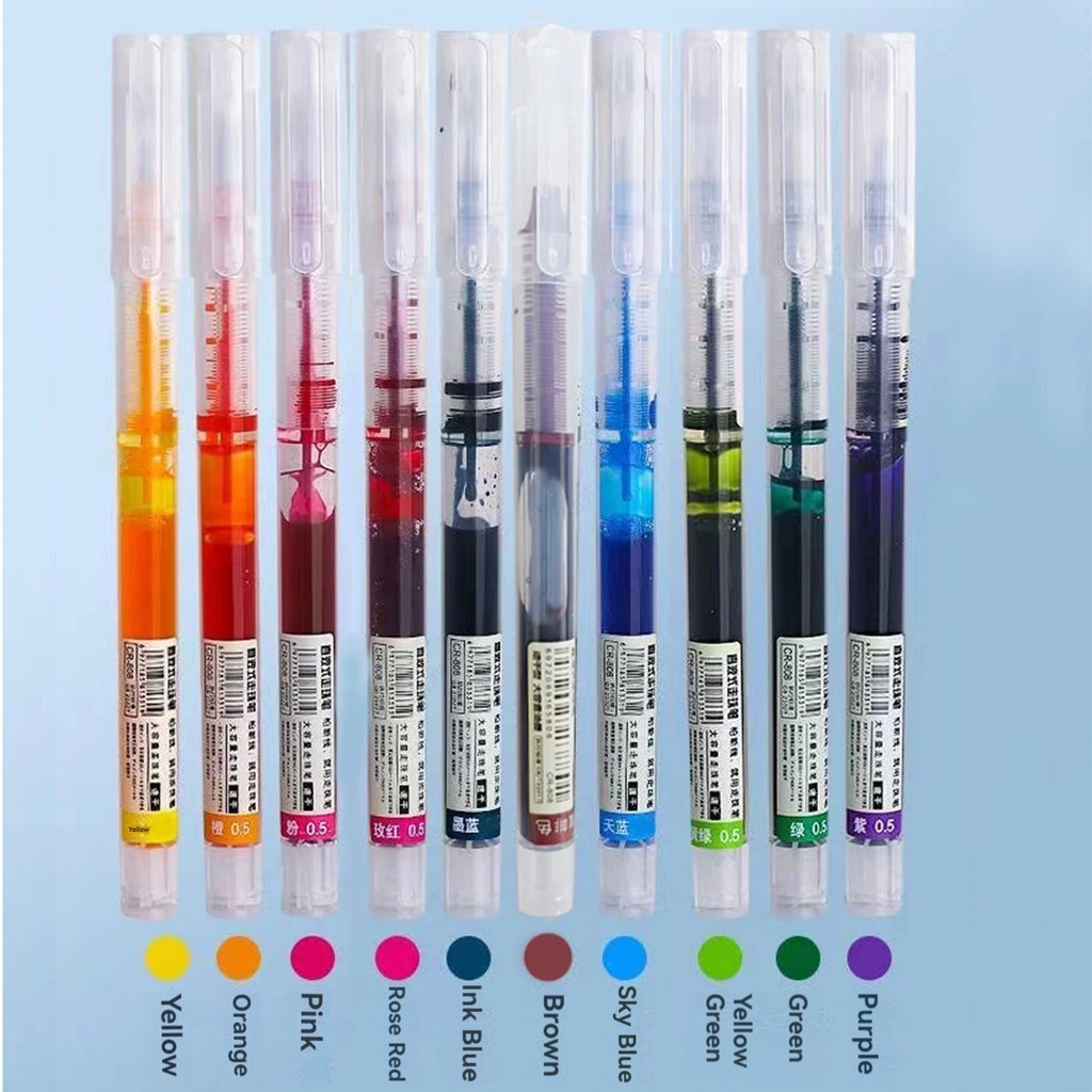 10Pcs/set High Quality Gel Pens Straight Liquid Ballpoint Pen Colors Kawaii Stationery School Office Supplies Writing Qme 10 colors