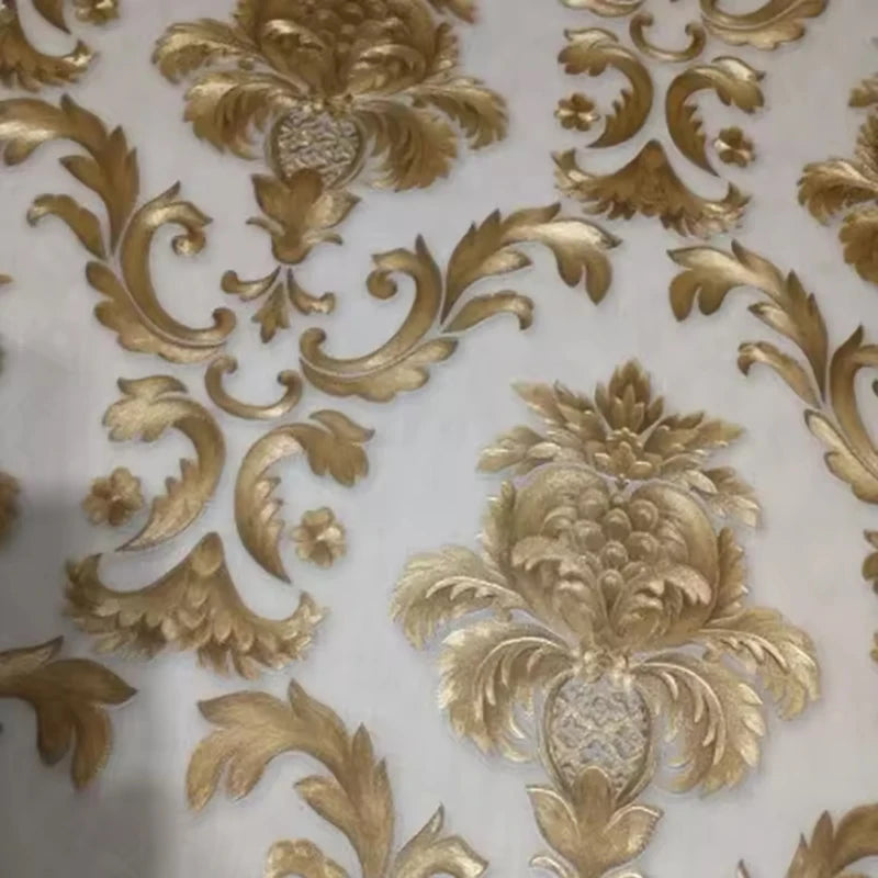 1 Roll 53cm Wide Antique Gold Wallpaper Living Room Bedroom Waterproof PVC Wall Sticker Home Decoration European Wallpaper Qme Golden 53cmX5m
