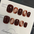 Caramel Handmade Short Fake Nails Press Full Cover Amber Blending Qme GJ-CDJ-ZB116-S