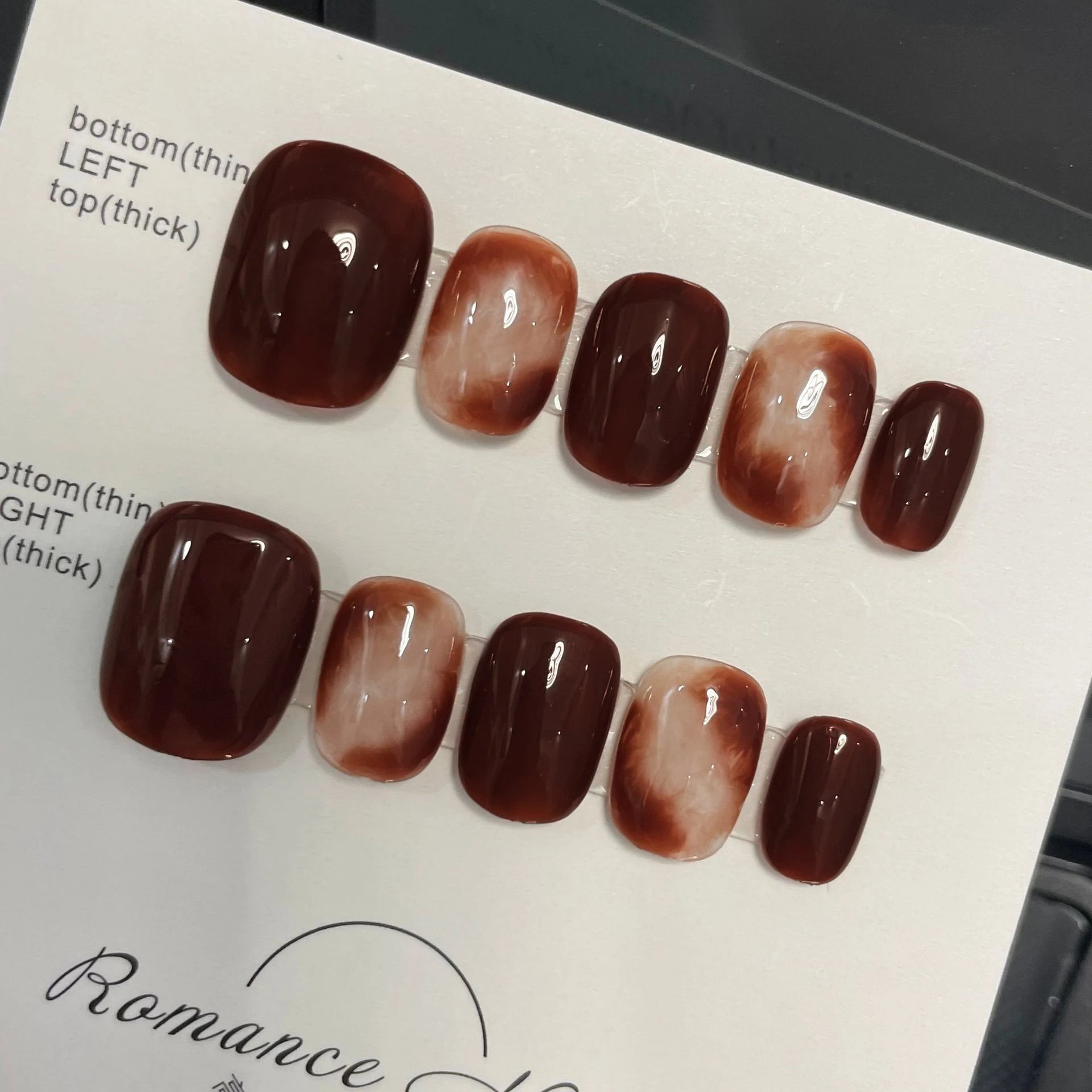 Caramel Handmade Short Fake Nails Press Full Cover Amber Blending Qme GJ-CDJ-ZB116-S