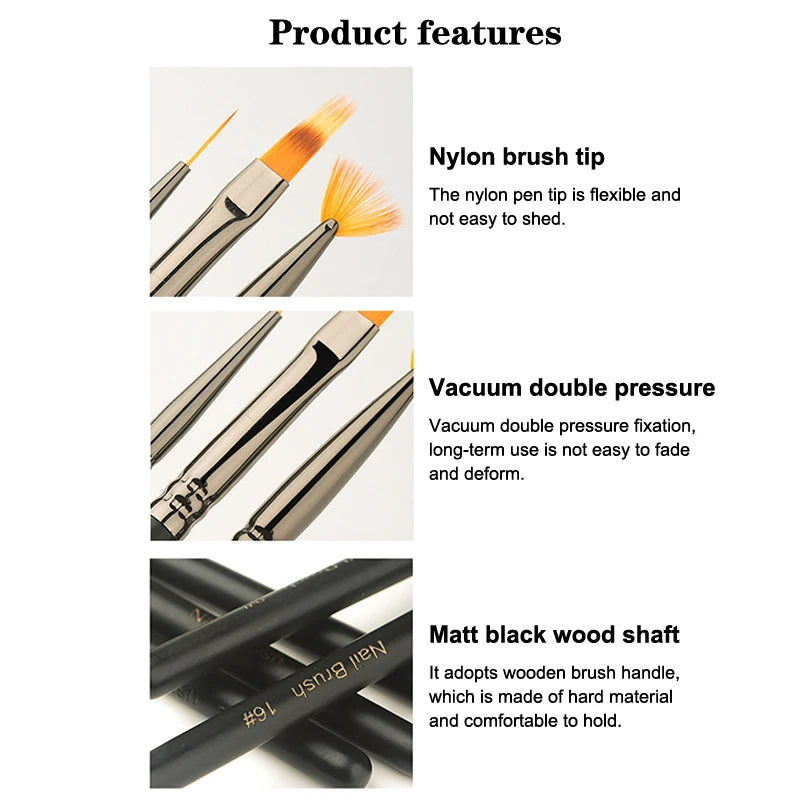 Wooden Handle Nail Drawing Brushes Manicure Lines Painting Gradient Qme
