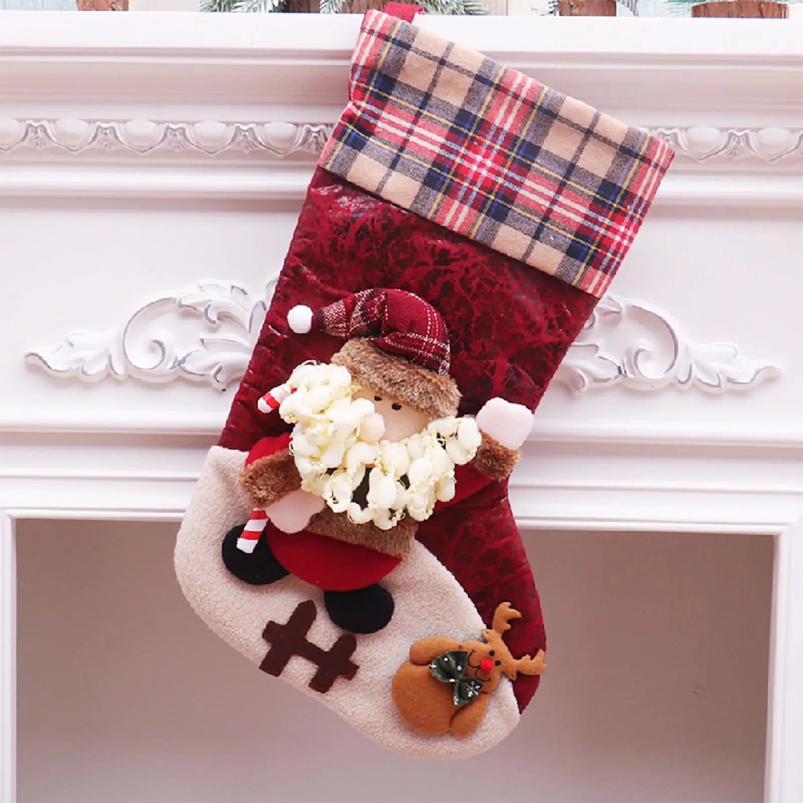 Christmas Stockings Traditional Cute Reindeer Candy Bags Deer Qme