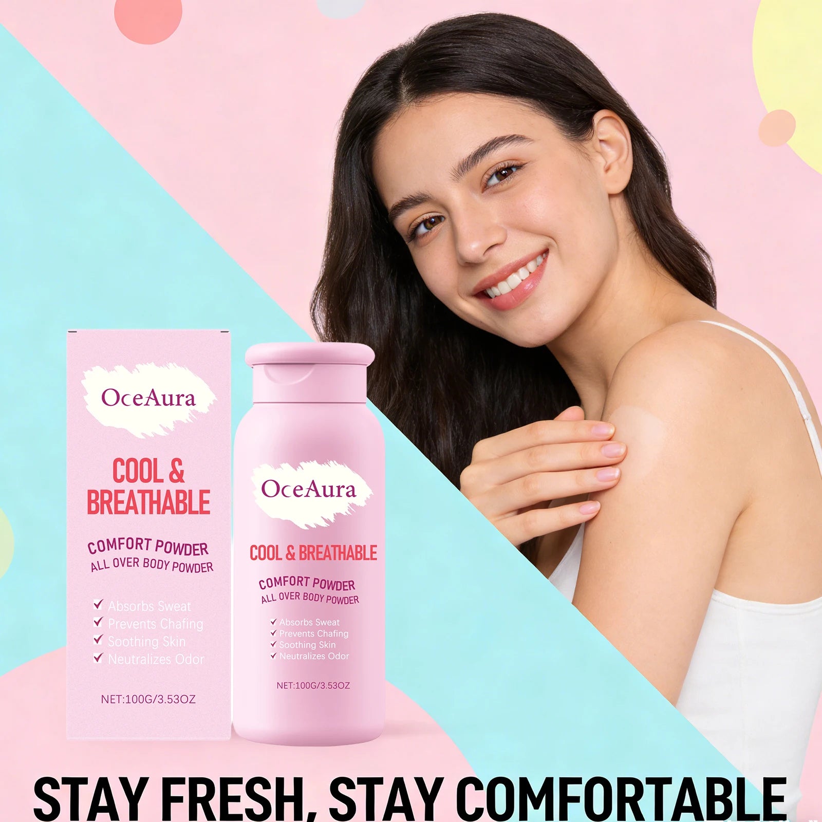 Talcum Powder Absorb Sweat Fast-Acting Remove Odor Oil Control Smoothing Skin Moisture Refreshing Body Comfort Loose Powder 100g Qme Default Title