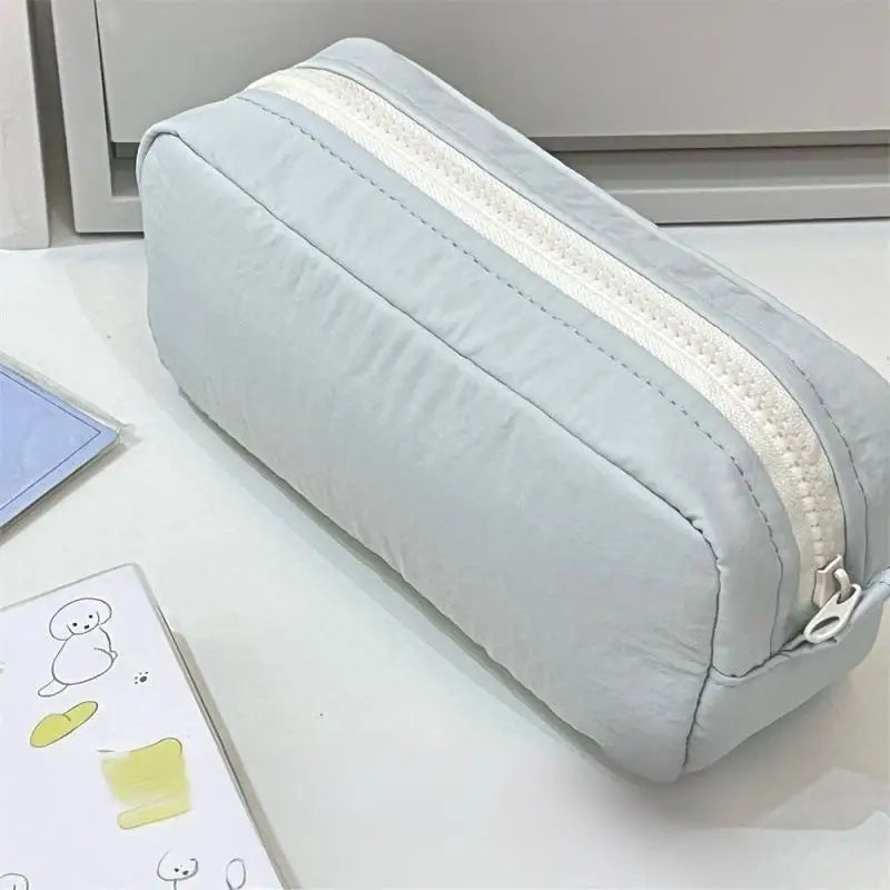 Zipper Pen Bag Simplicity Solid Design Large Capacity Pencil Case Qme Blue