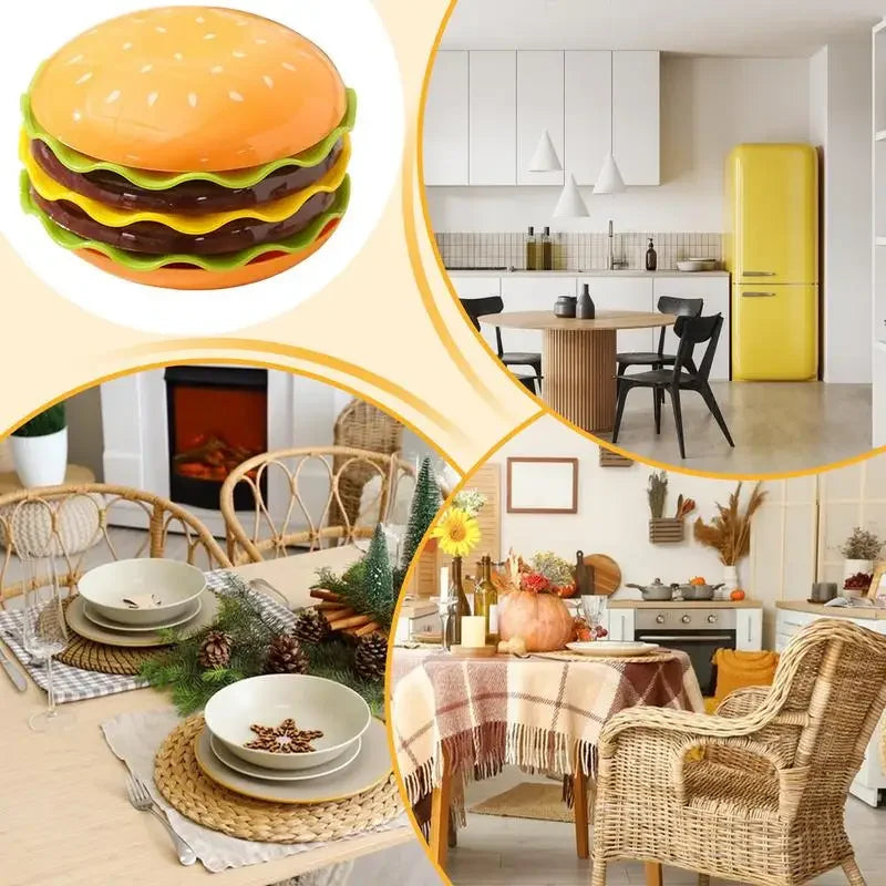 Stackable Hamburger Plate Set Mini Dinner Plate Funny Sauce Containers Seasoning Bowls Sauce Bowls Table Decor Qme