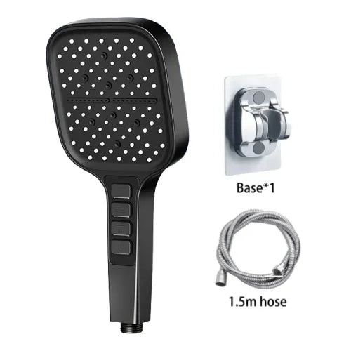 7 Modes Large Shower Head Adjustable High-pressure Water-saving Shower Head One Key Stop Mixer Shower Head Bathroom Accessories Qme Black Set