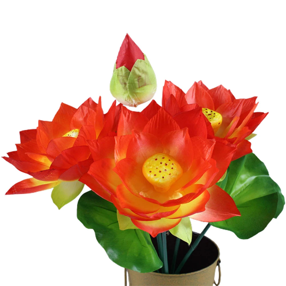 Artificial Flower 1pcs Arrangement Decoration Fake For Wedding Garden Home Lotus Party Plastic Simulation Stalks Qme Sunset red