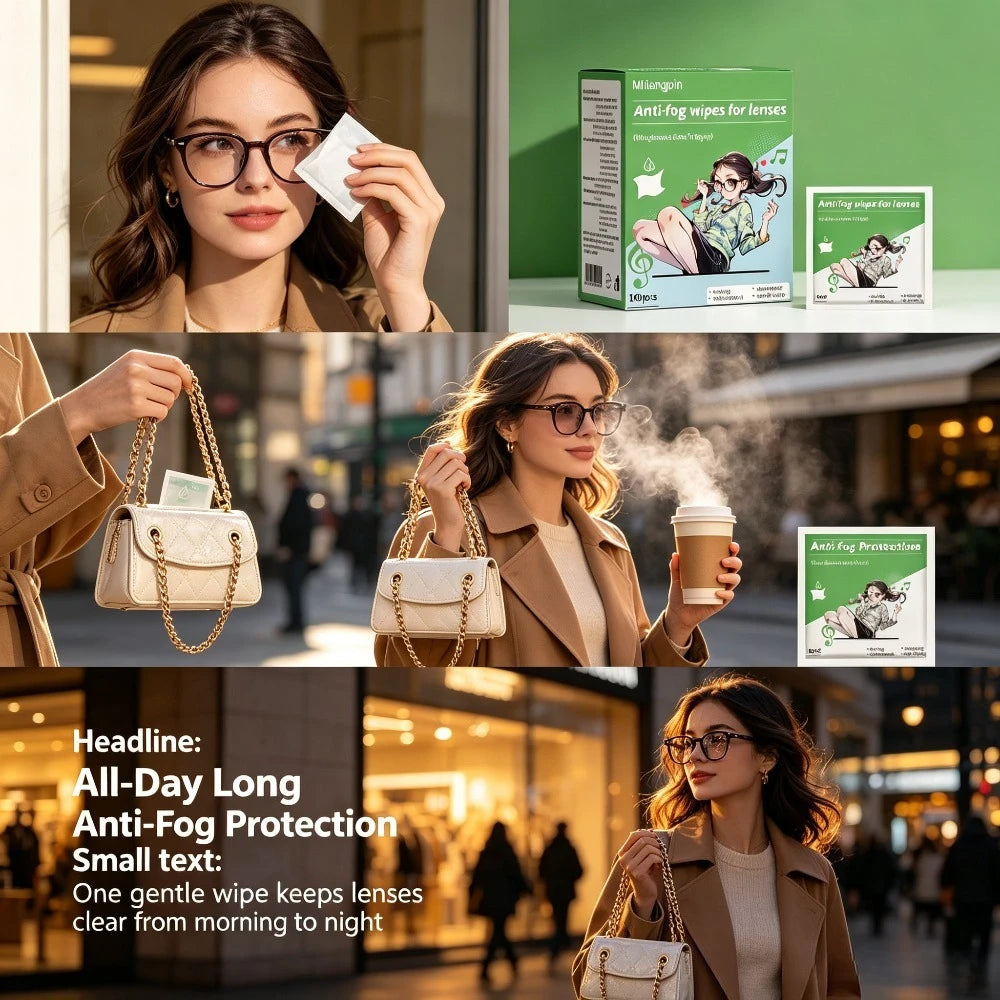 Portable anti-fog lens wipes: clear vision for cycling and travel, long-lasting anti-fog without blurring, streak-free wiping. Qme