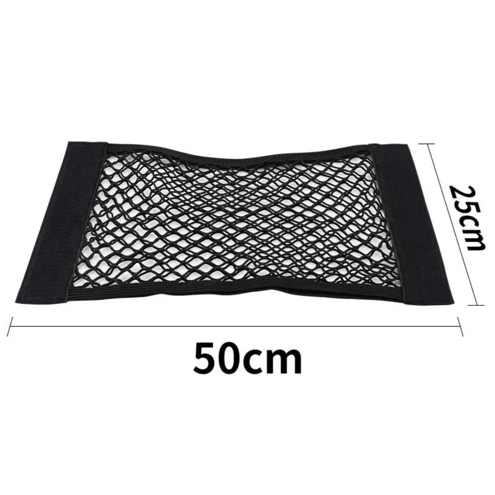 Doublelayered Mesh Bag Back Compartment Storage Universal Car Trunk Organizer Rear For Seat Net With Magic Tape Auto Interior Qme 25x50cm