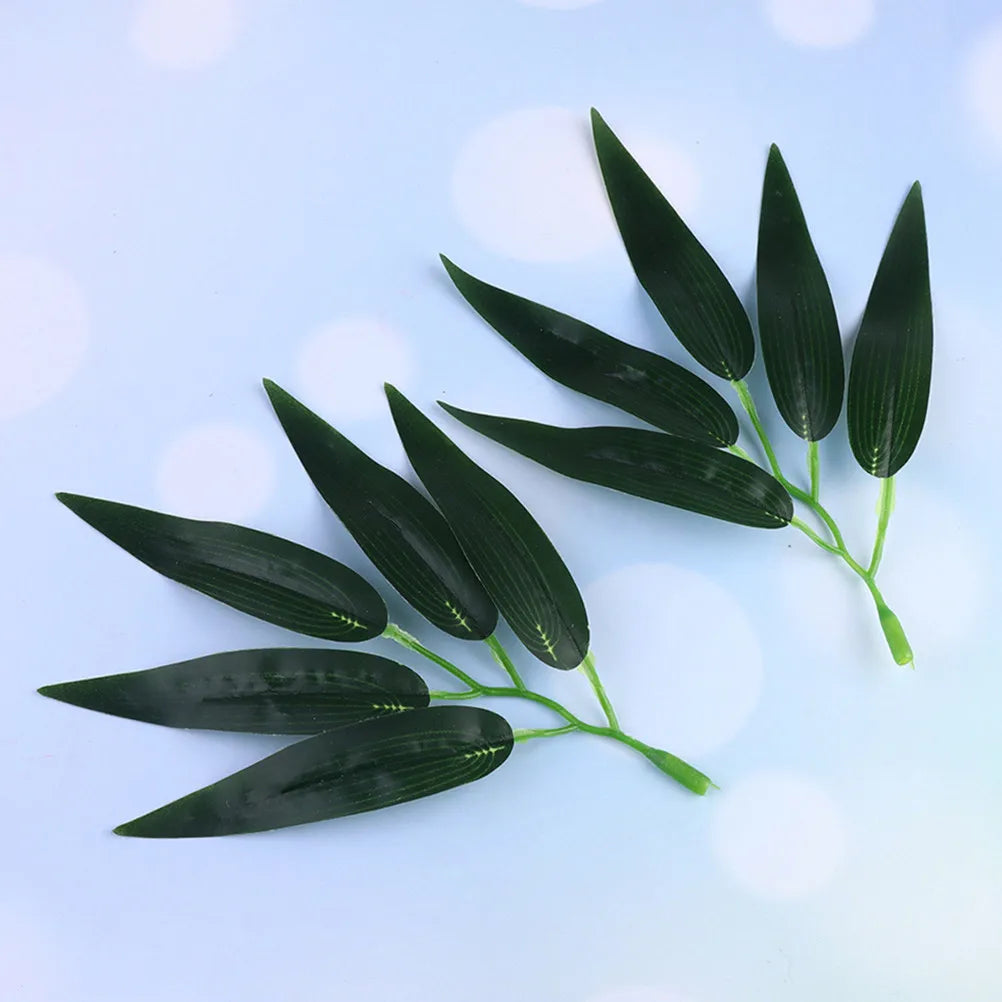 30Pcs Realistic Artificial Bamboo Leaves Reusable Plastic Faux Leaves for DIY Wreaths Garlands Floral Arrangements Restaurant Qme