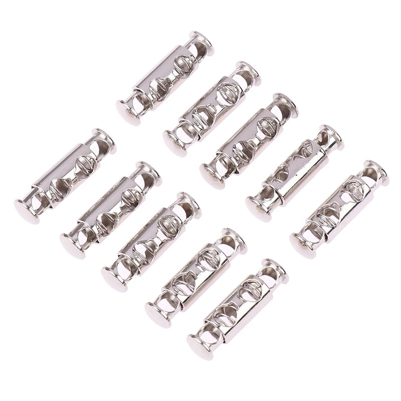 10Pcs Metal Double Hole Head Spring Buckle Cord Lock Elastic Adjustment Buckles Tightening Fasteners Locks Sewing Tools Qme Silver