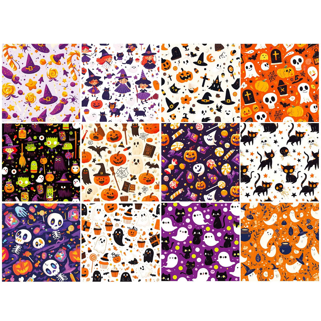 12 Sheets Halloween Theme Wrapping Papers Ghost Skull Spider Web Pattern Gift Wrap Tissue Paper DIY Craft Scrapbooking Supplies Qme colorful