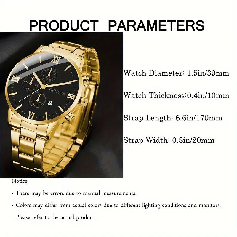 1pc Men Round Pointer Date Quartz Watch& 1pc Bracelet, Ideal choice for Gifts Qme