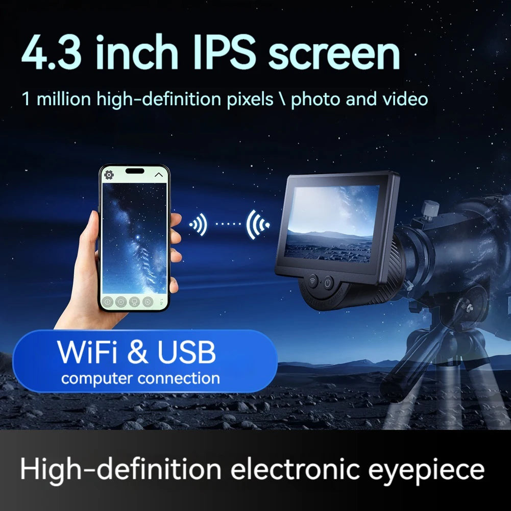 WiFi Telescope Camera Eyepiece 1080P Digital Eyepiece with 4.3 Inch IPS Screen for Astronomical Telescope Qme