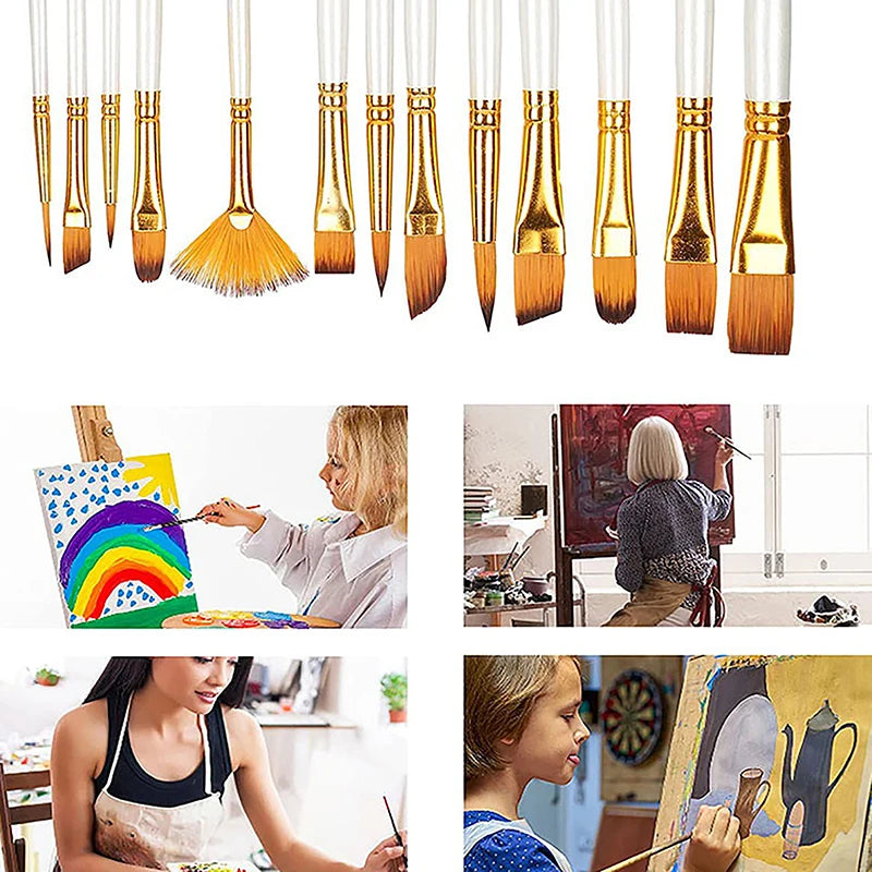 Painting Brushes Artist Brush Oil Acrylic Watercolor Gouache Paint Qme