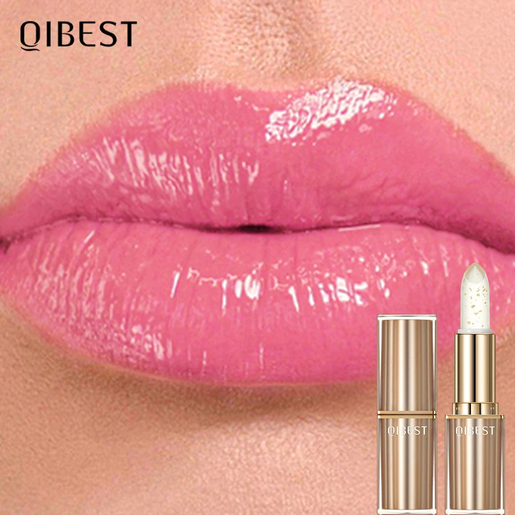 QIBEST Glitter Lip Blam Color Changing Lipstick Transferproof Lasting Non-Sticky Lipstick Moisturizing Shine Lip Stain Cosmetics Qme