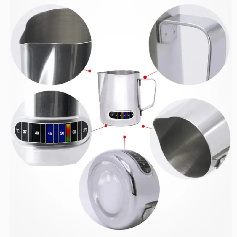 350mL Stainless Steel Milk Frothing Pitcher Temperature Display Milk Frother Pitcher Jug Cup for Latte Art Barista Kitchen Qme