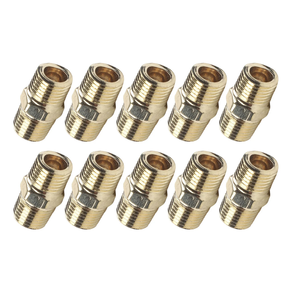 10 Pc Brass Pipe Hex Nipple Quick Coupler Adapter Connector 1/4 In For BSP Male To Male Thread Water Oil Air Connector Gold Tone Qme